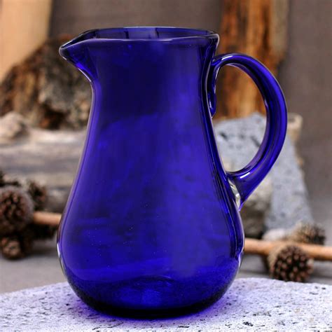 Cobalt Charm Blue Handcrafted Handblown Recycled Glass Pitcher Blue Pitcher Blue Glassware