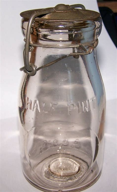 Embossed Vintage Half Pint Milk Dairy Bottle Metal Lid Bail Closure Cc