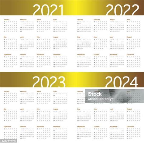 Yıl 2021 2022 2023 2024 Takvim Vektör Tasarım Şablonu Stok Vektör