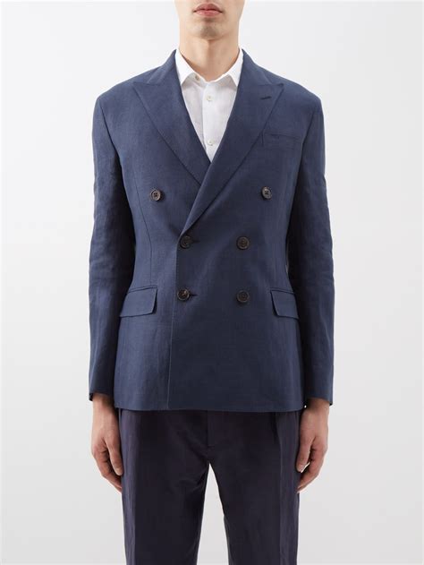 Navy Double Breasted Linen Suit Jacket Ralph Lauren Purple Label