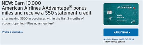 New accounts receive 10,000 bonus aadvantage miles, plus a $50 statement credit when they use their card to make $500 in purchases within the first 90 days. Citi AAdvantage MileUp Credit Card 10,000 AAdvantage Bonus Miles + $50 Statement Credit