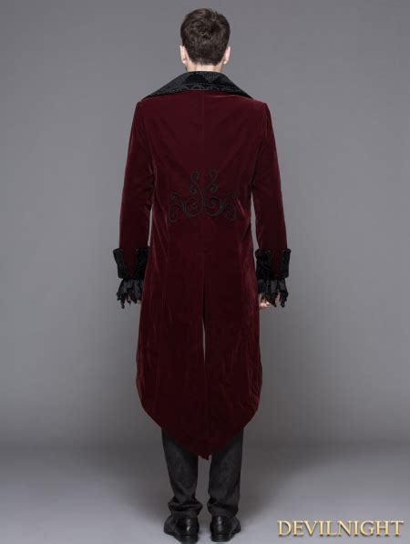 Wine Red Gothic Palace Style Long Coat For Men Uk