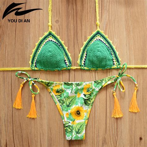crochet bikini set 2017 new women bathing suits green swimwear low waist handmade swimsuit sexy
