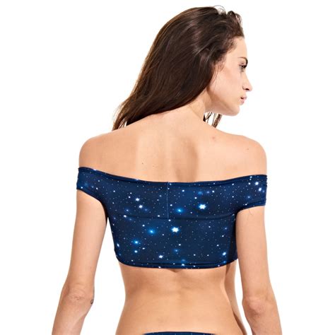 Bikini Tops Starry Night Off Shoulder Crop Top Soutien Sky Azul