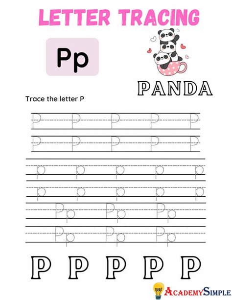 Letter Tracing Worksheet Trace The Letter P Academy Simple