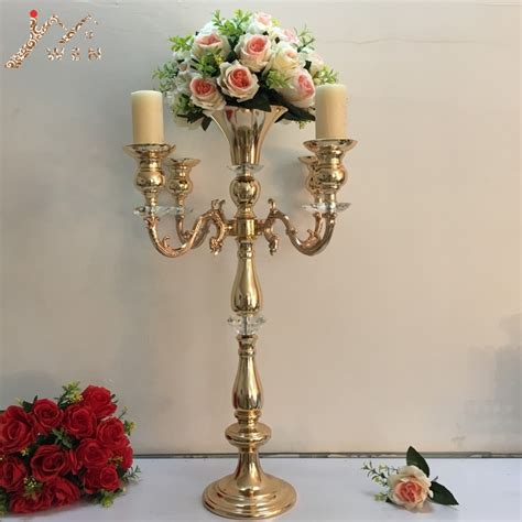 Golden Candelabra Flower Rack 5 Heads Candle Holder Table Wedding Centerpiece Party And Event