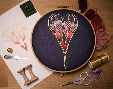 Crewelwork And Goldwork Embroidery Kit Crewel Heart Sarah Stitches