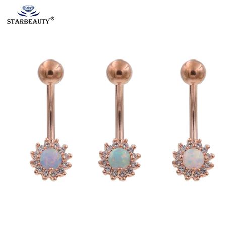 Rose Gold Navel Piercing Sex Fire Opal Ringen Chirurgisch Staal Barbell 1 6 10 5 8