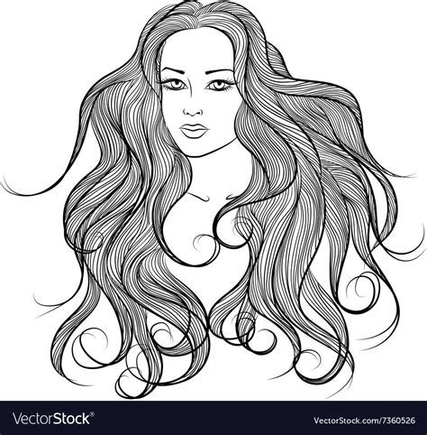 Monochrome Drawing With Face Of Long Hair Girl Download A Free Preview