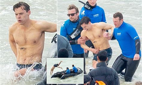 Harry Styles Displays His Shirtless Physique As He Plunges Into The Ocean To Film My Policeman