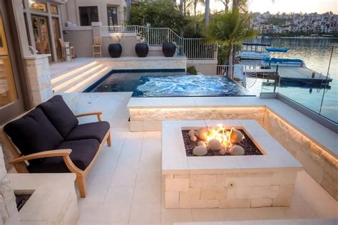 Contemporary Patio With Fire Pit Infinity Pool Backyard Pool Patio