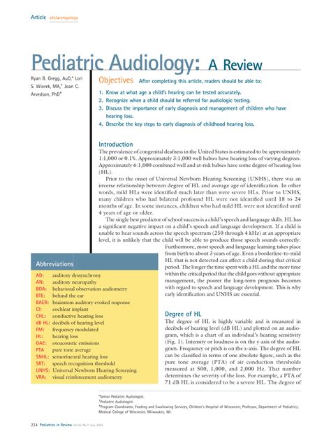 Pdf Pediatric Audiology A Review
