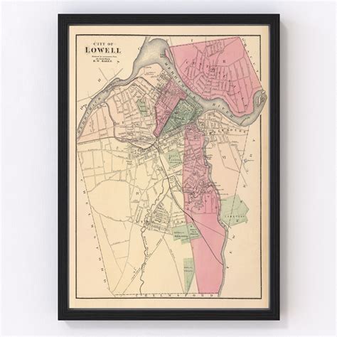 Vintage Map Of Lowell Massachusetts 1871 By Teds Vintage Art Retro