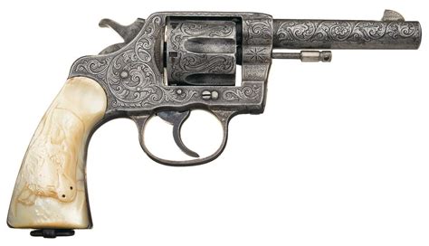 Rare Factory Engraved Colt New Service Revolver With Steer Head Pearl
