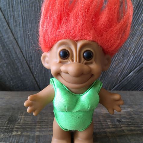 Vintage Troll Doll Beach Trolls Orange Hair Russ Berrie 80s Etsy