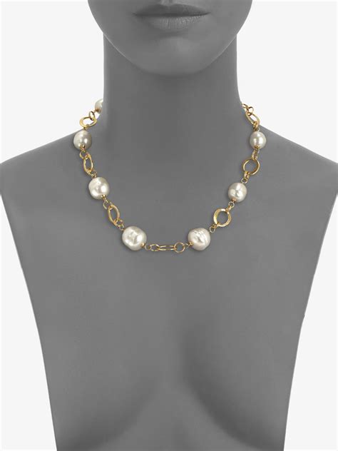 Lyst Majorica 14mm And 16mm Baroque Pearl Necklace In Metallic
