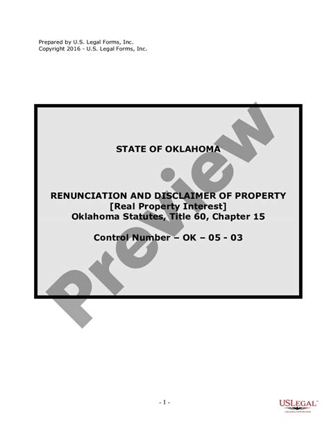 Oklahoma Renunciation And Disclaimer Of Real Property Interest