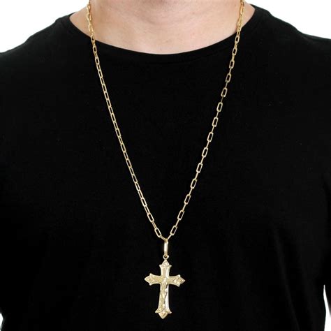 Corrente Cordão Masculino 70cm 4mm e Crucifixo Folheado Ouro Gabriela