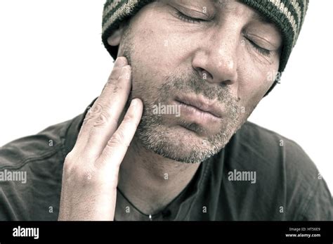 Man With Swollen Face Suffering From Toothache Stock Photo Alamy