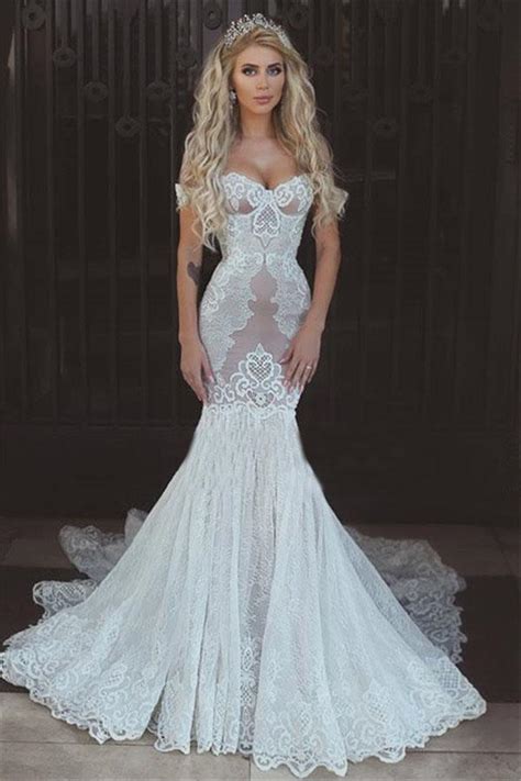 Buy Sexy Queen Mermaid Sweetheart Ivory Lace Off The Shoulder Open Back
