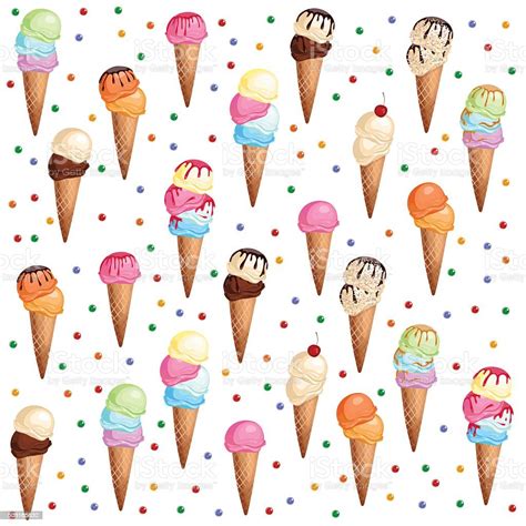 Ice Cream Cones Seamless Pattern Background Stock Illustration