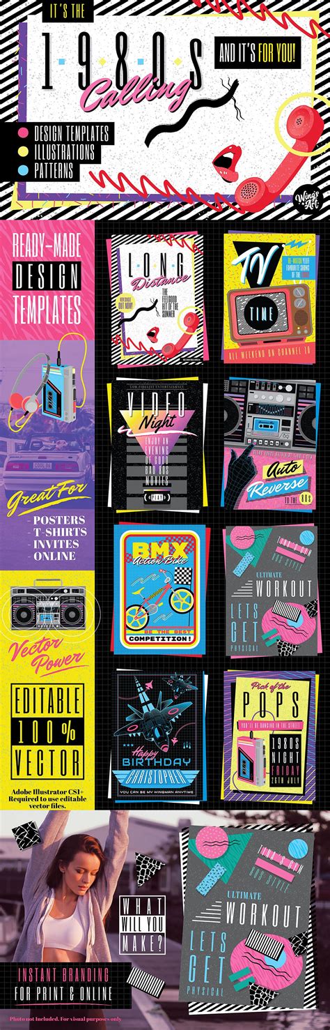Retro Cool 1980s Poster Templates Vector Design Graphic Design