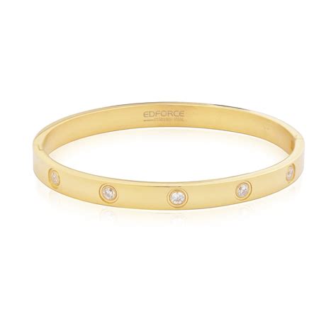 Edforce Edforce 18k Gold Bracelet Women S Relationship Set In Stone Gold Love Bangle Bracelet