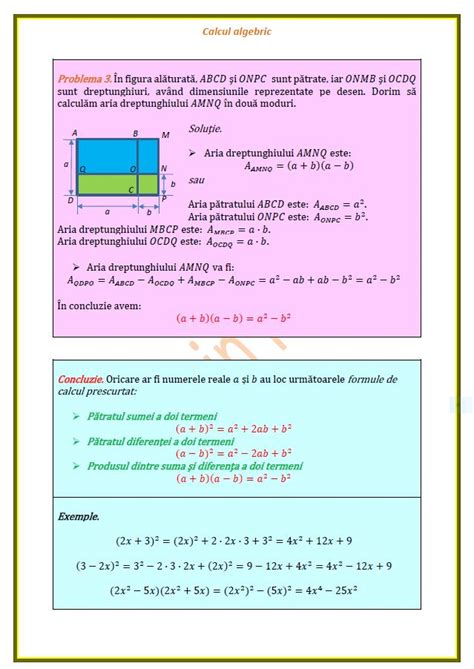 Calcul Algebric Formule De Calcul Prescurtat Scoala In Papuci