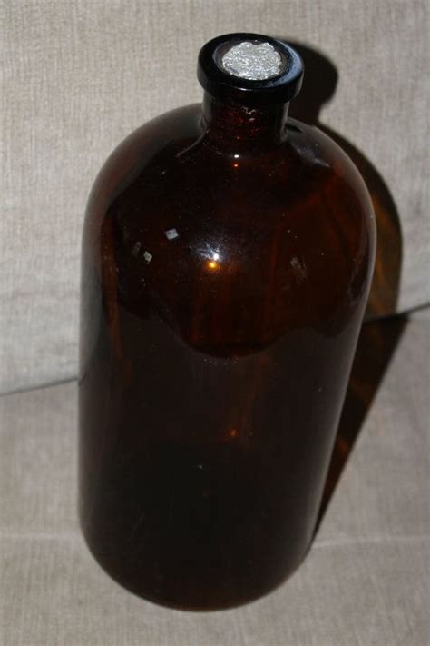 Large Vintage Amber Brown Glass Bottle Apothecary Pharmacy