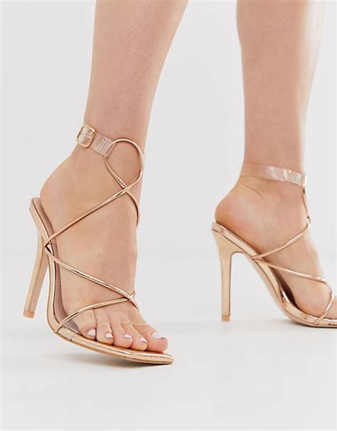 Public Desire Senseless Barely There Heeled Sandals In Rose Gold Asos