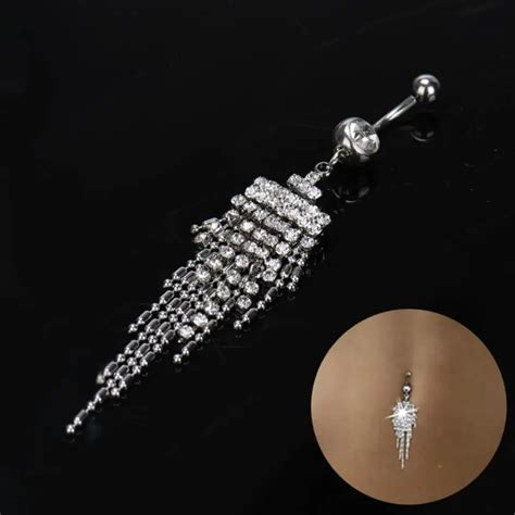 Hot Rhinestone Tassel Navel Dangle Button Belly Ring Bar Body Piercing Jewelry Body Accessories