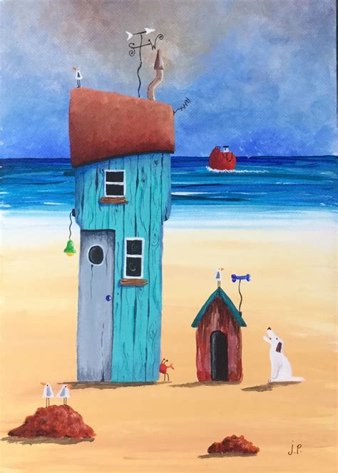 Beach Hut Acrylic Painting By Julia Pamely