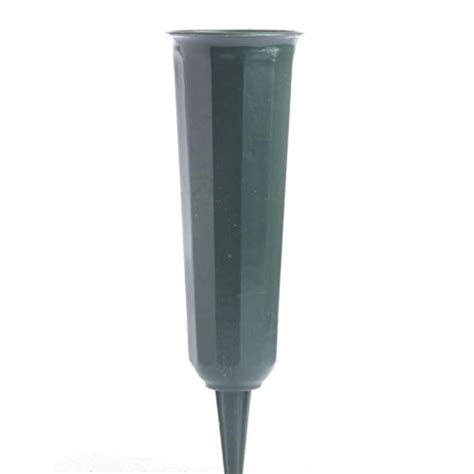Group Of 6 Hunter Green Plastic Cemetery Cone Vases With Attachable