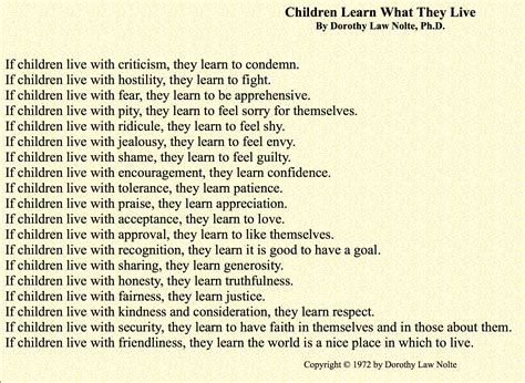 Children Learn What They Live By Dorothy Law Nolte Phd Kids