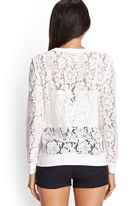 Lyst Forever 21 Sheer Floral Lace Top In White