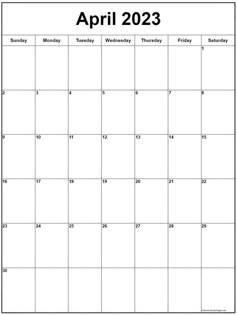 April Calendar 2023 Printable