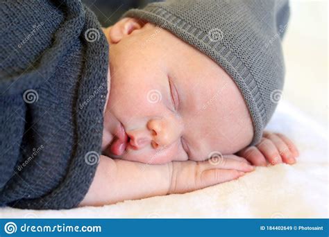 Portrait Of A Sleeping Newborn Baby Close Up Stock Image Image Of