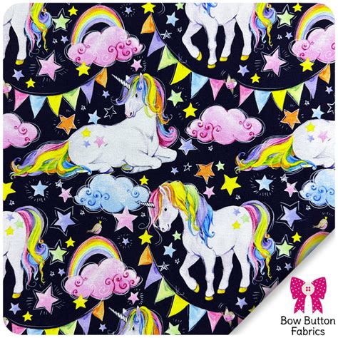 Cl Jersey Rainbow Unicorns Bow Button Fabrics