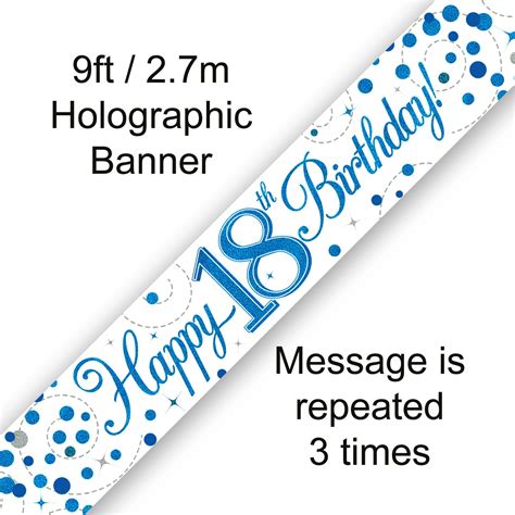 9ft Banner 18th Sparkling Fizz Birthday Blue Holographic Fizz Age