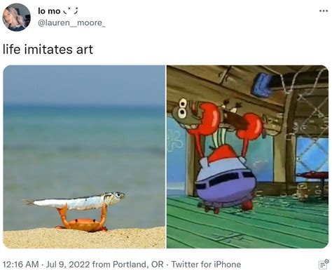 Life Imitates Art Crab Holding Up A Fish Know Your Meme