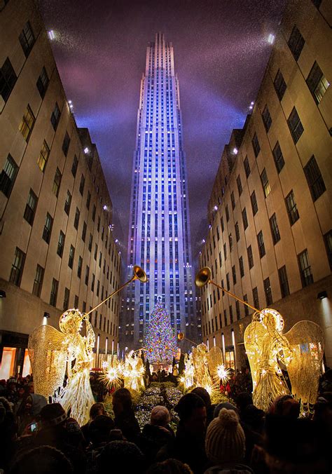 Rockefeller Center At Night With Lit Photograph By Vintage Images