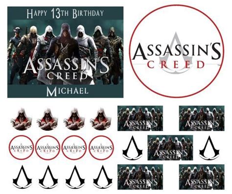 Assassins Creed Birthday Cake Frosting Edible Image Toppers Cupcakes