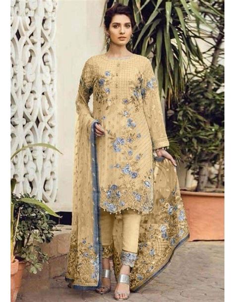 beige embroidered georgette pant kameez pakistani dresses pakistani dresses online pakistani