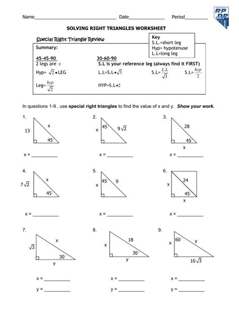 Right Triangle Trigonometry Worksheet Answers