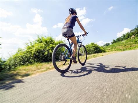 Young Woman On Mountain Bike Stock Image Image Of Active Female