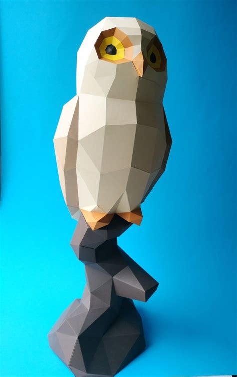 Papercraft 3d Owl On Branch Bird Pepakura Pdf Template Low Etsy