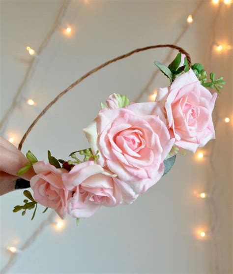 Bridal Flower Crown Pink Rose Circlet Wedding Headpiece Etsy Bridal
