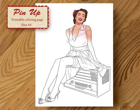 Adult Pin Up Coloring Page Girl Coloring Page Women Coloring Page For