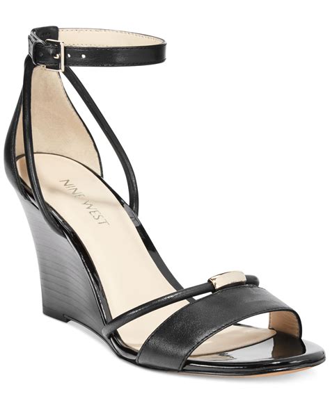 Lyst Nine West Fastness Ankle Strap Wedge Sandals In Black