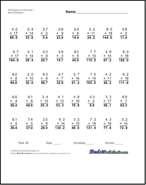 At the end of the page, you will find decimal numbers used in order of. Decimal Division Worksheet Pdf Multiplying Decimals ...